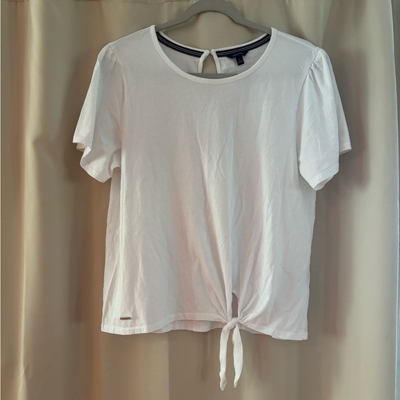 Nautica White Tie-Front Short Sleeve Top - Picture 1 of 7